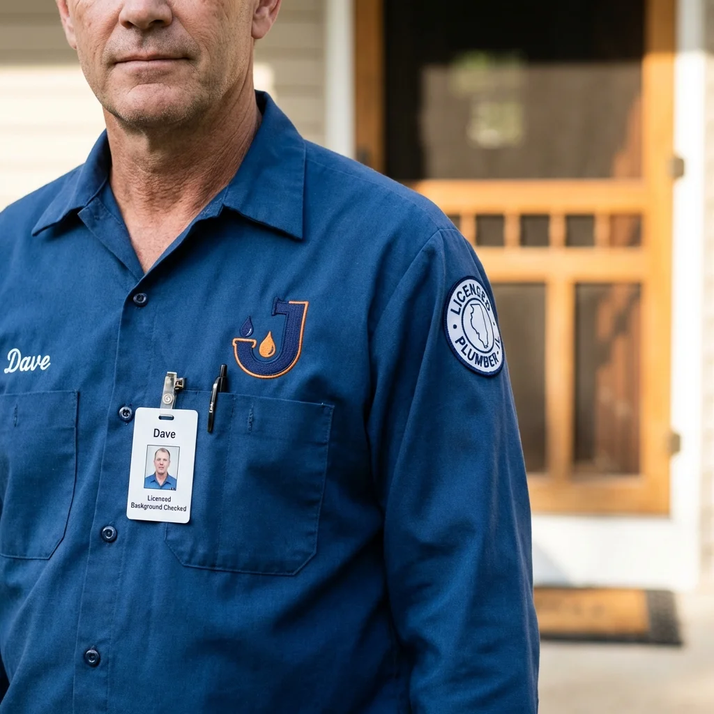 Licensed plumber showing ID badge in West Milton, OH