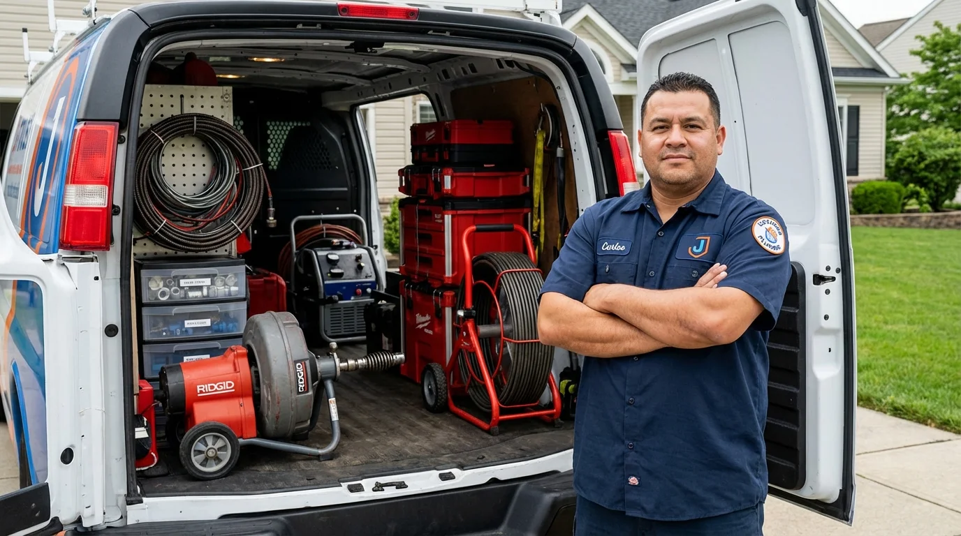Professional drain cleaning equipment and Johns Plumbing LLC plumber in West Milton