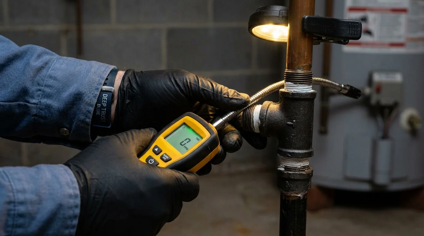 Gas leak detection with electronic sniffer by Johns Plumbing LLC in West Milton