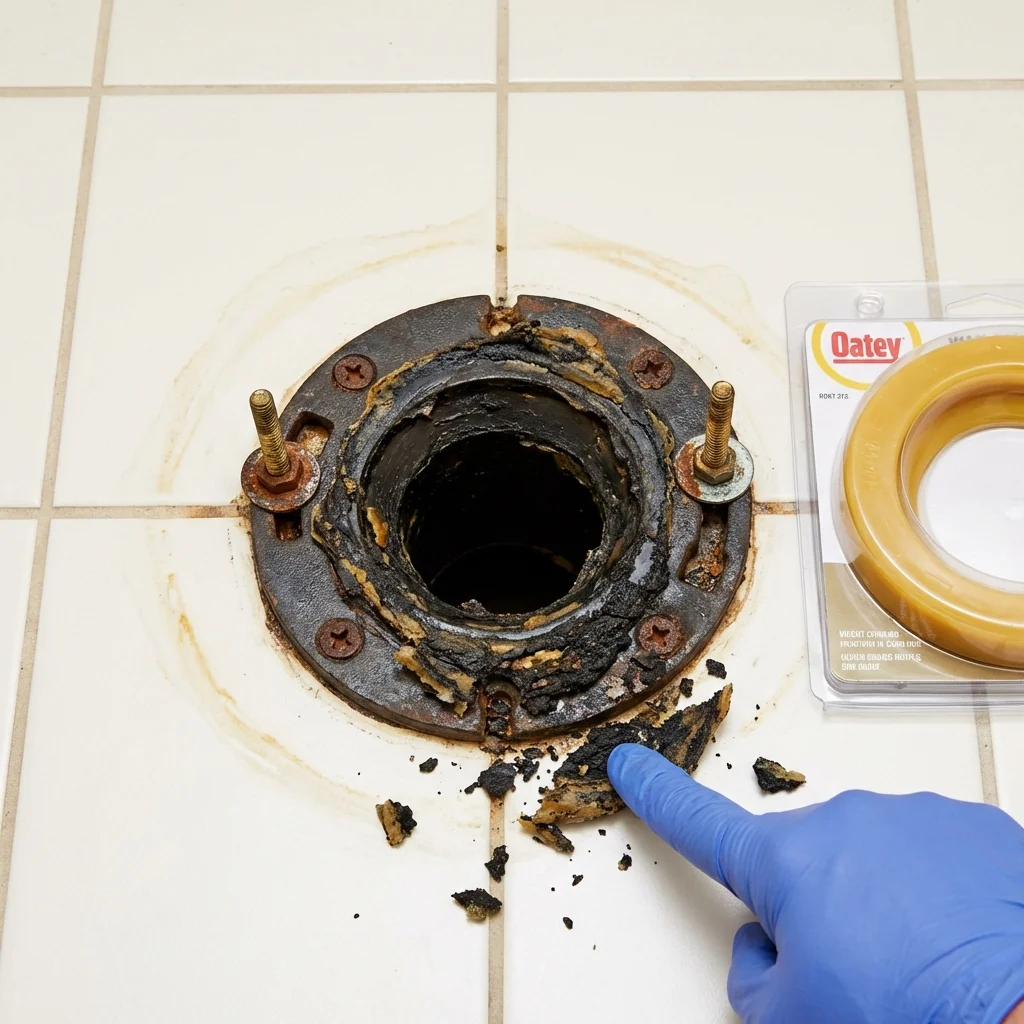 Failed wax ring showing water seepage at the base of a toilet in a West Milton, OH home